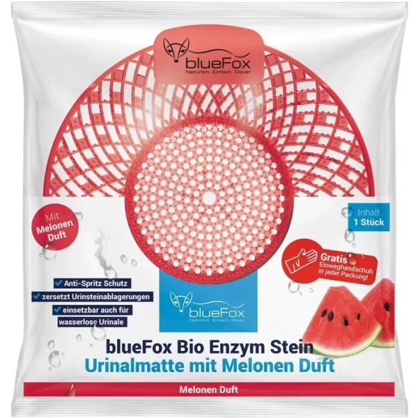 BlueFox Urinalsieb Urinalmatte & Bio-Enzymstein, 2in1, Hellrot, Mit Duft, Melone 1